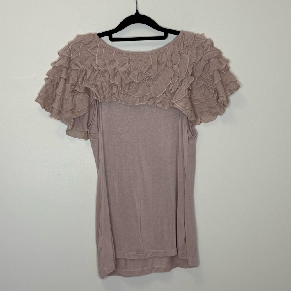 Anthropologie Deletta Mauve Ruffled Sleeve Keyhole Blouse Size S - Picture 2 of 8